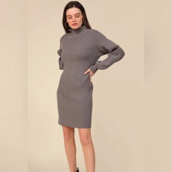 Line & Dot Alder Gray Ribbed Knit Turtleneck Mini Sweater Dress sz XS - Picture 10 of 13